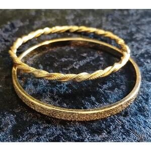 Monet Vintage Bracelet Bangles Rope & Glittery Gold Tone Metal Lot Of Two (2)